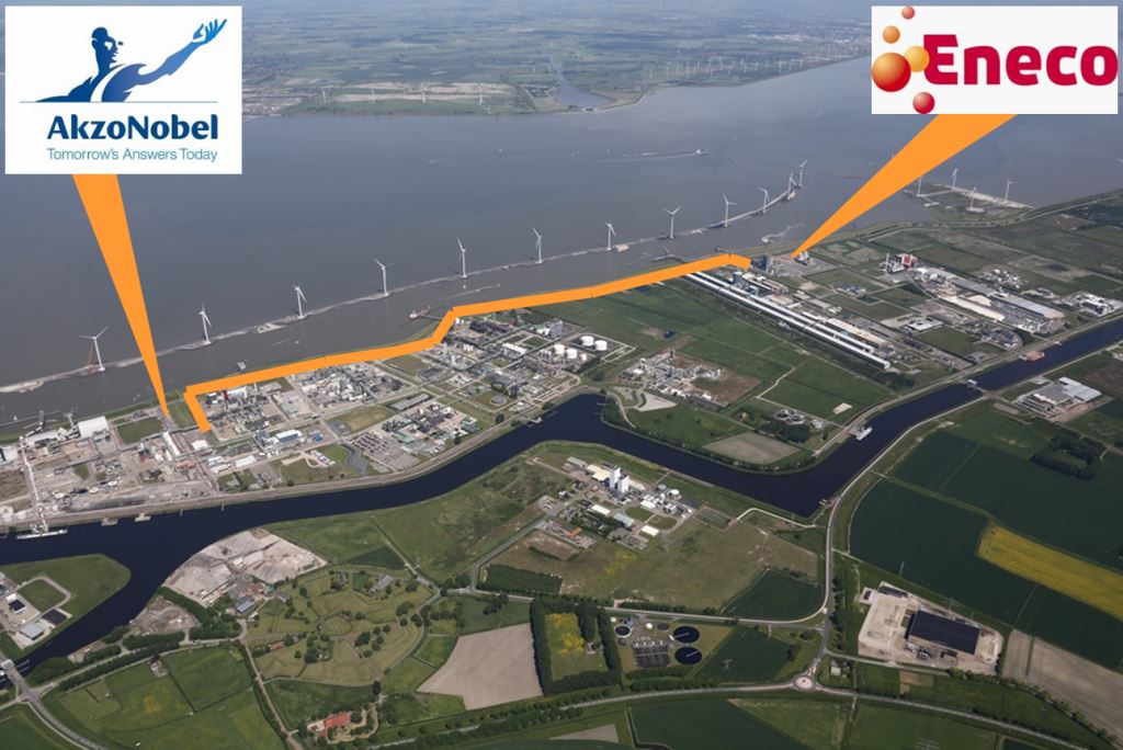 Artist impression van de nieuwe openbare stoomleiding Eneco-AkzoNobel