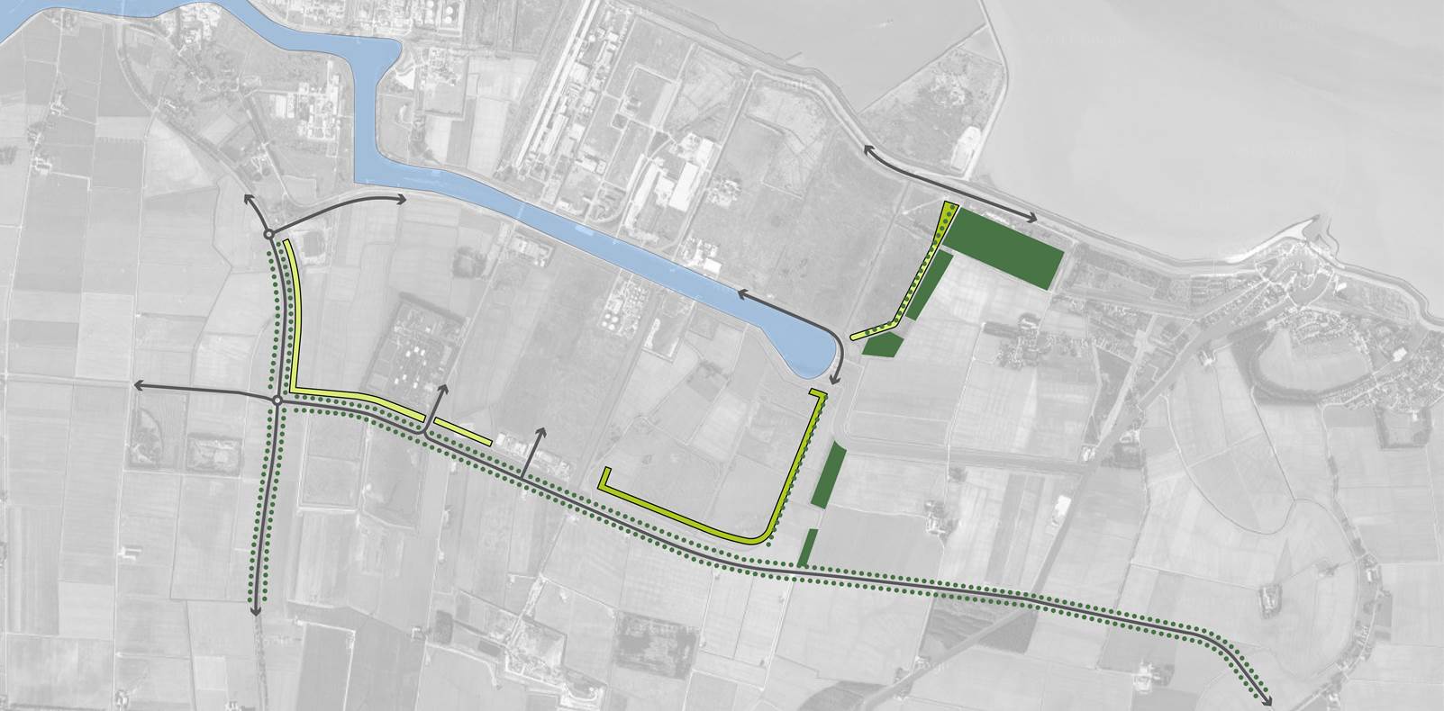 Illustratie van het groene lint rond industriegebied Oosterhorn (artist impression MD Landschapsarchitecten)