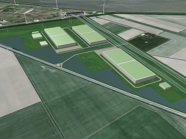 Artist impression van het datacenter van Google in de Eemshaven