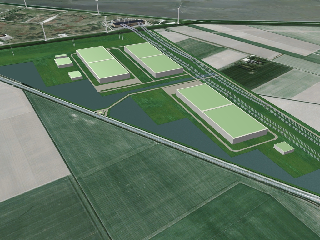 Artist impression van het datacenter van Google in de Eemshaven 